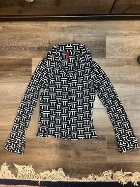 Just In Time Button Down Blouse Black/White Sz M